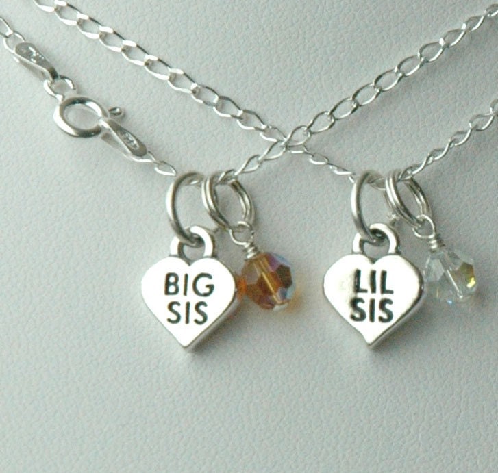 Sterling Silver Personalized Big Sister/Middle Sister/Little Sister Name Children Bracelet,Heart Charm Big Sis Mid Sis Lil Sis Name Bracelet