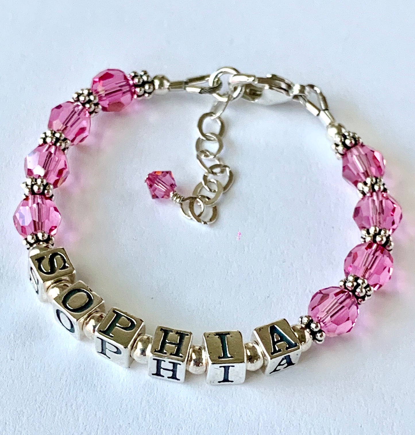 Personalized Birthstone Name Bracelet,Birthstone Bracelet,Name Bracelet,Baby Name Bracelet,Flower Girl Bracelet,Baptism Christening Bracelet