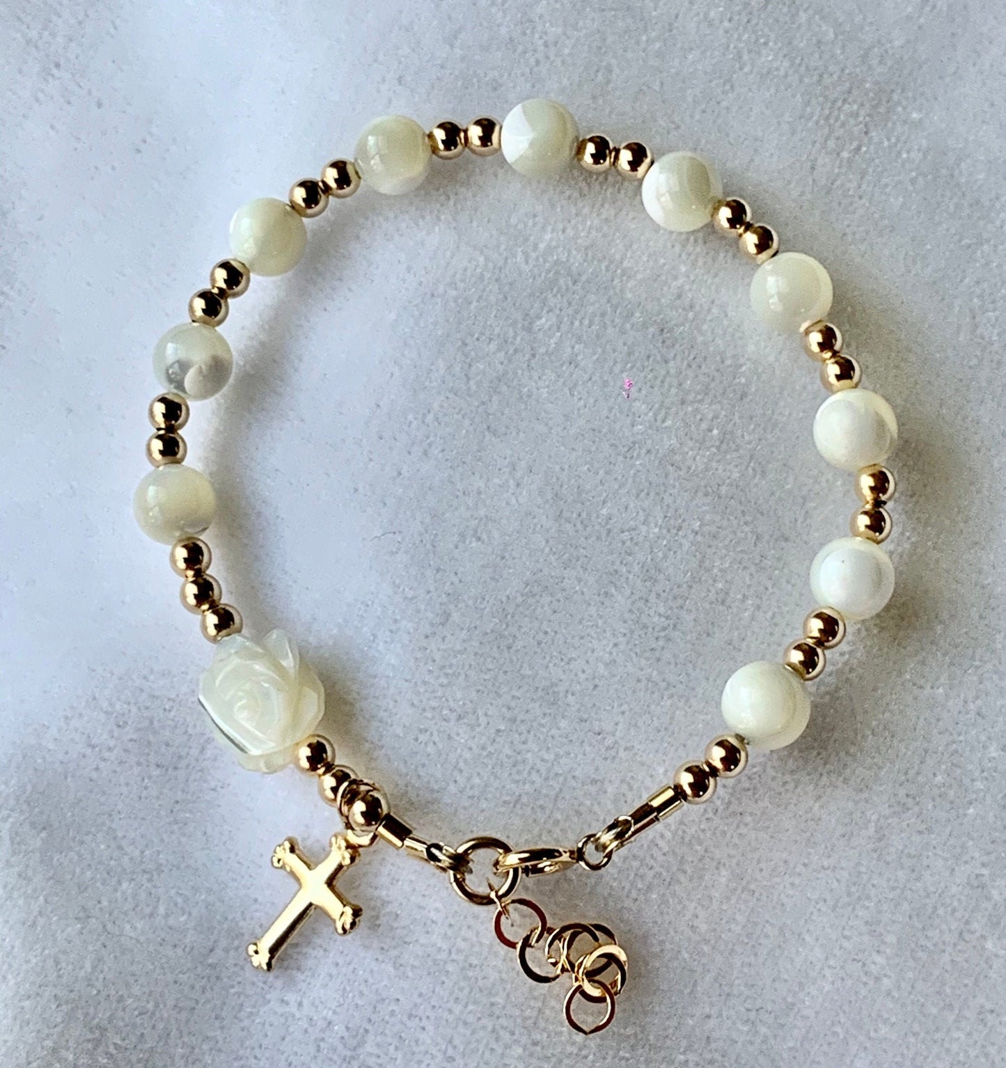 Mother of Pearl Gold Rosary Bracelet, Baptism Rosary  Bracelet Chaplet Bracelet
