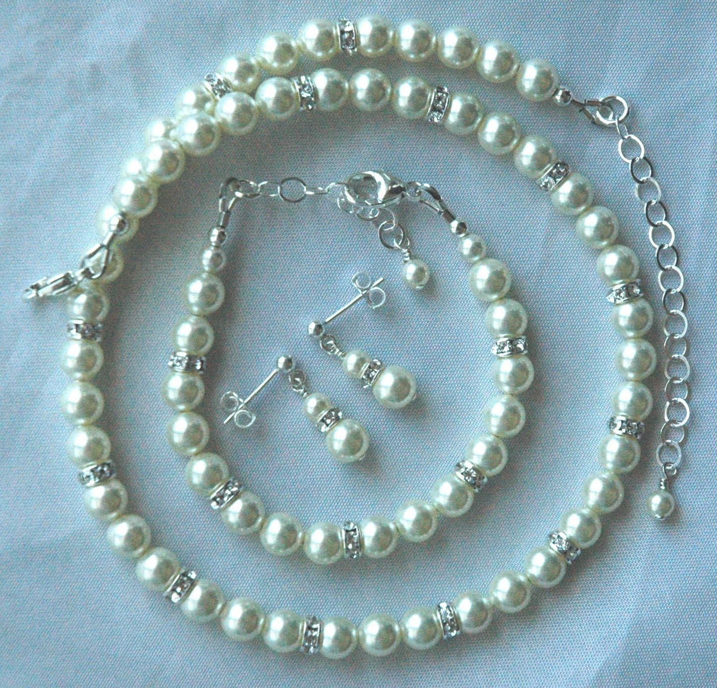 Elegant Children Crystal Pearl and Rondelle Cross Necklace/Bracelet-SET