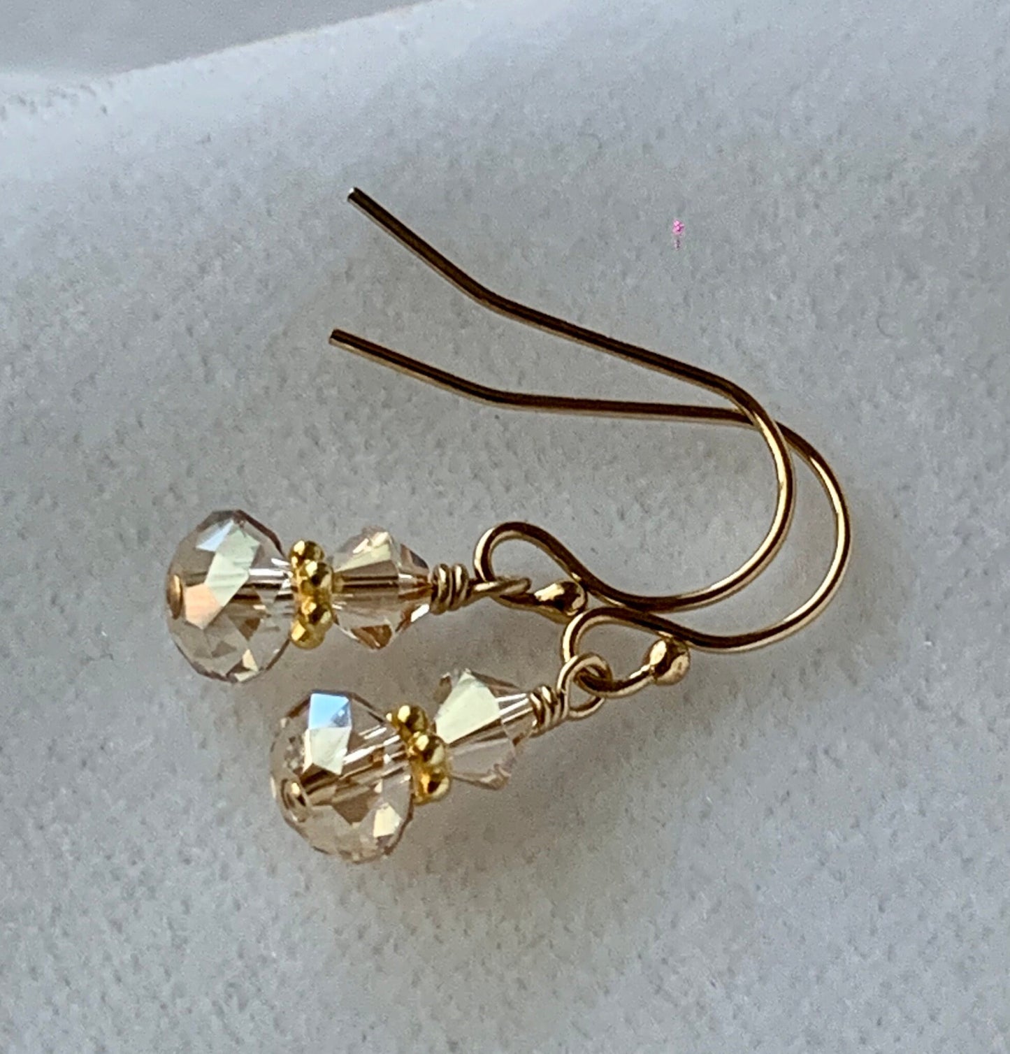 Gold Flower Girl Earrings,Small Gold Dangle Earrings,PRESTIGE Gold Earrings,Junior Bridesmaids Gold Earrings,Golden Crystal Petite Earrings