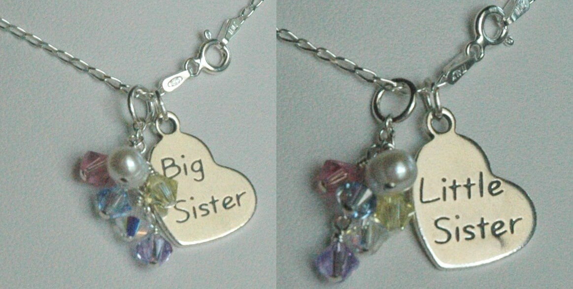 Little Sister or Big Sister Birthstone Necklace ,Big Sister Lil Sister Necklace,Little Sister Necklace, Big Sister Necklace