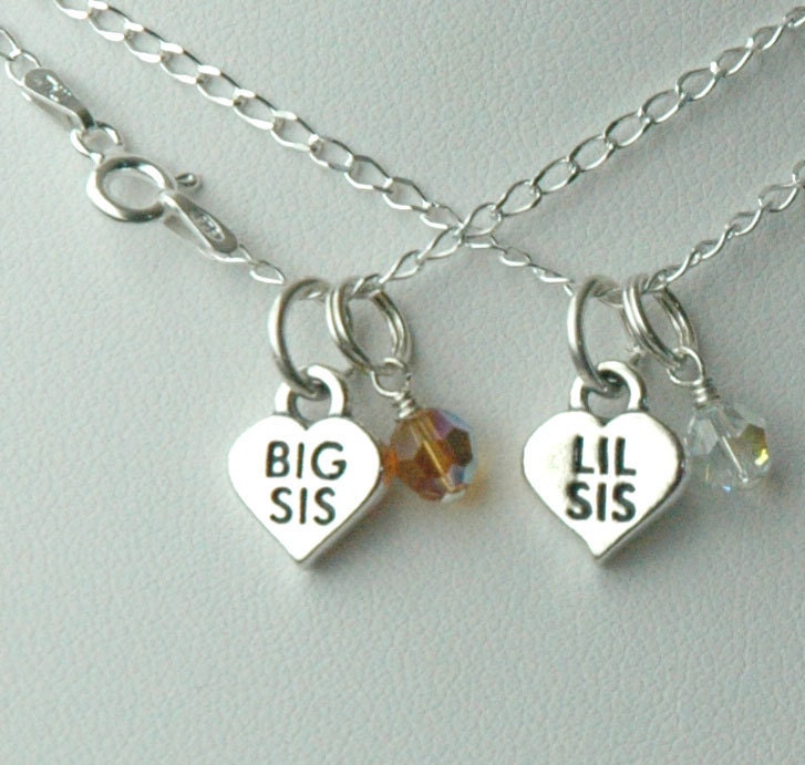 Set of Two Sterling Silver Big Sister Little Sister Necklace,Big Sis Lil Sis Necklace,Big Sis Lil Sis Jewelry,Big Sister Lil Sister Necklace