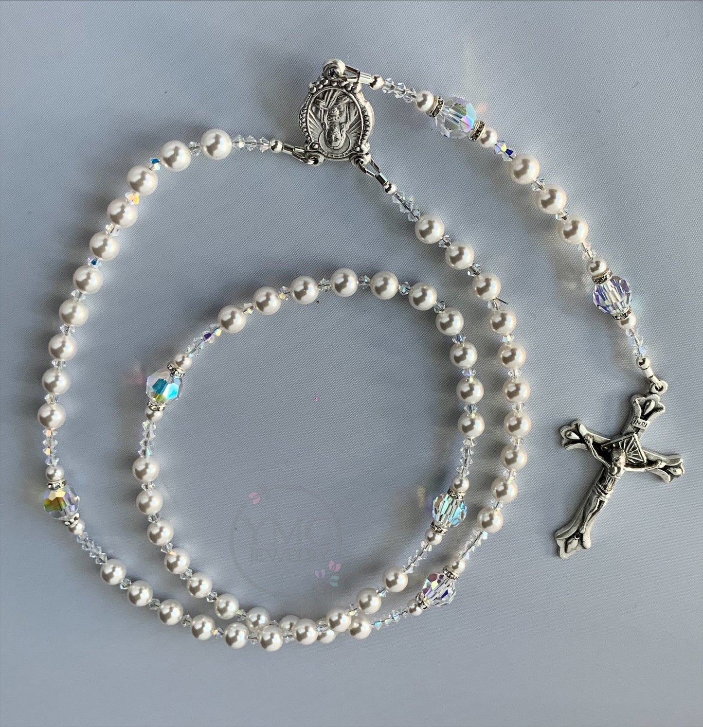 Catholic Swarovski Bride Pearl Rosary,Five Decade Pearl Rosary,Confirmation Rosary,Wedding Bride Bridal Pearl Rosary,First Communion Rosary