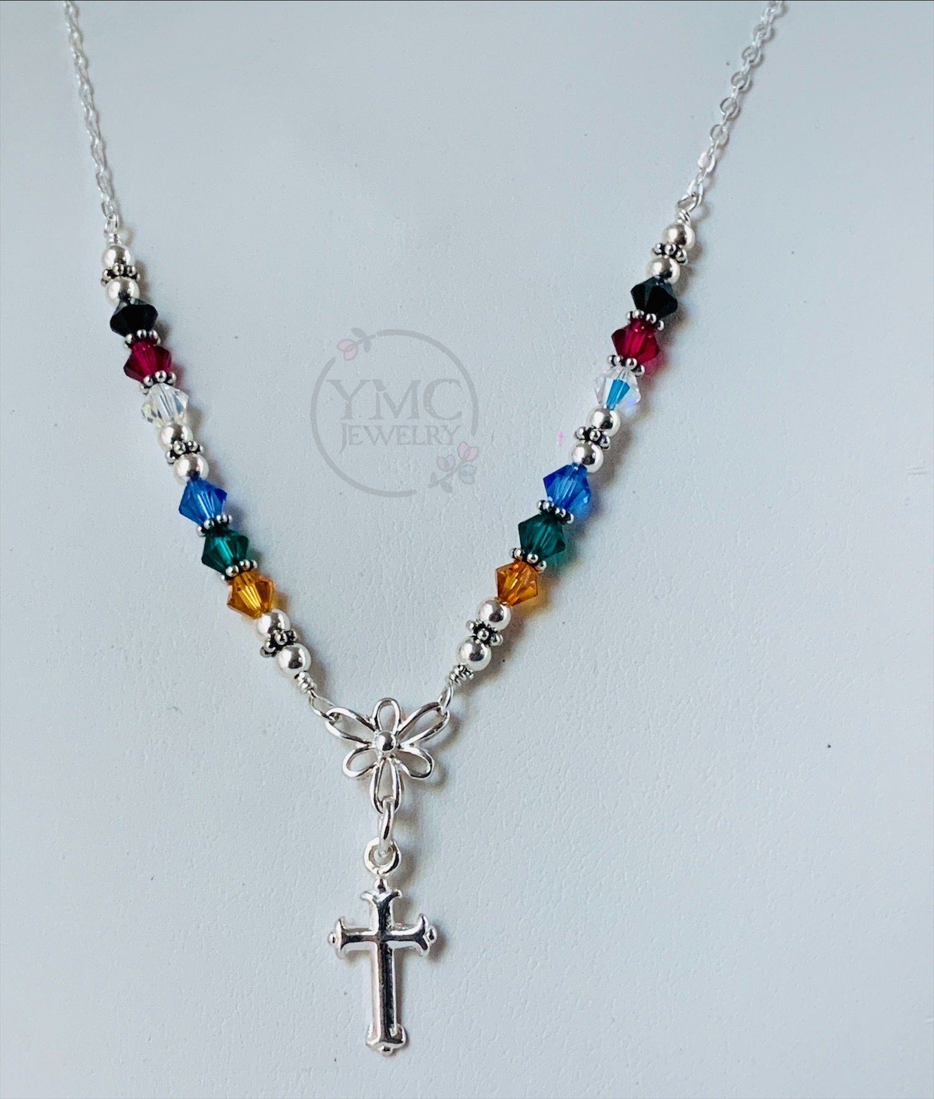 Salvation Necklace,Confirmation Necklace,First Communion Necklace,Prayer Necklace,Easter Necklace,Cross Colorful Crystal Religious Necklace
