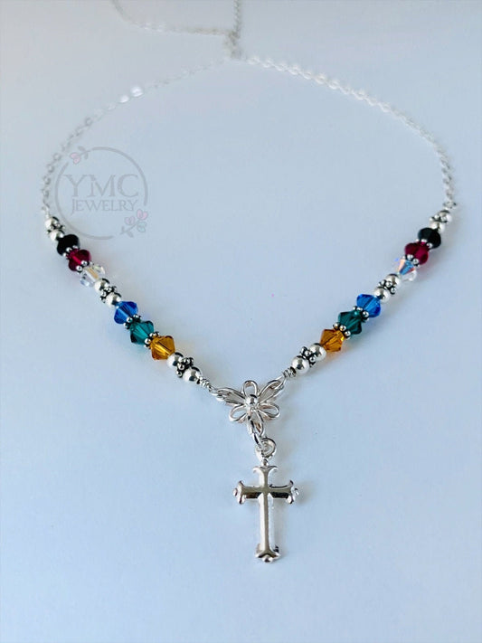 Salvation Necklace,Confirmation Necklace,First Communion Necklace,Prayer Necklace,Easter Necklace,Cross Colorful Crystal Religious Necklace