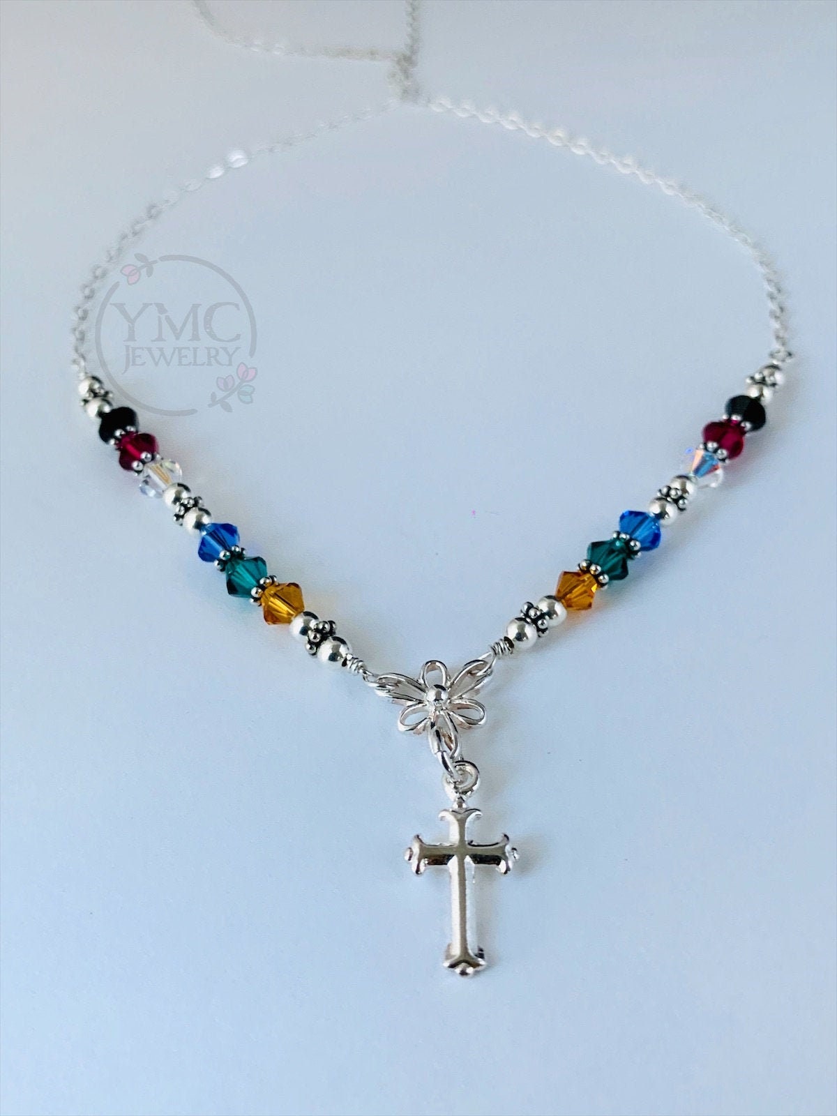 Salvation Necklace,Confirmation Necklace,First Communion Necklace,Prayer Necklace,Easter Necklace,Cross Colorful Crystal Religious Necklace