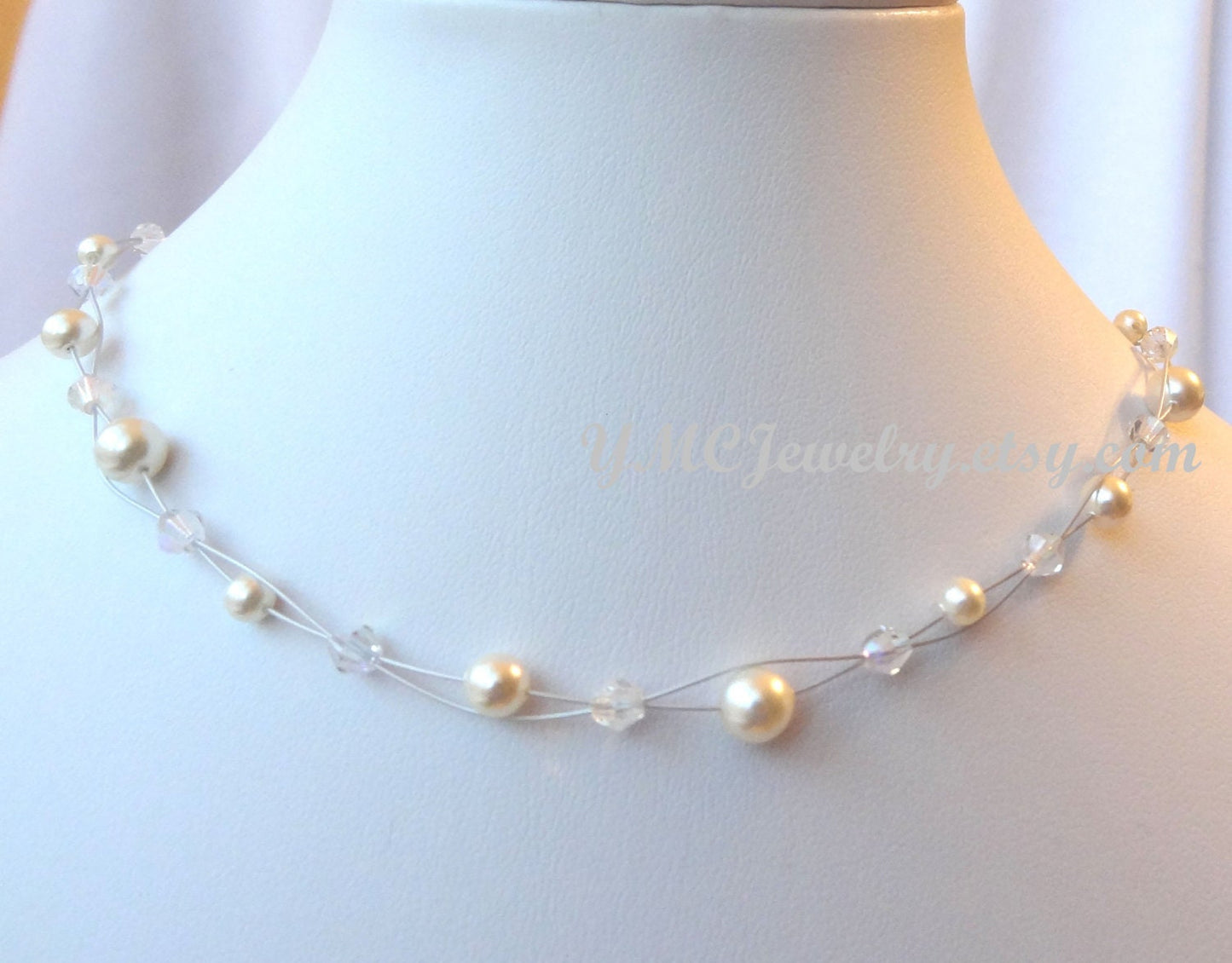 Double Strand PRESTIGE Crystal Pearl Children Necklace,Flower Girl Pearl Necklace,Junior Bridesmaid Pearl Necklace,Flower Girl Jewelry Set