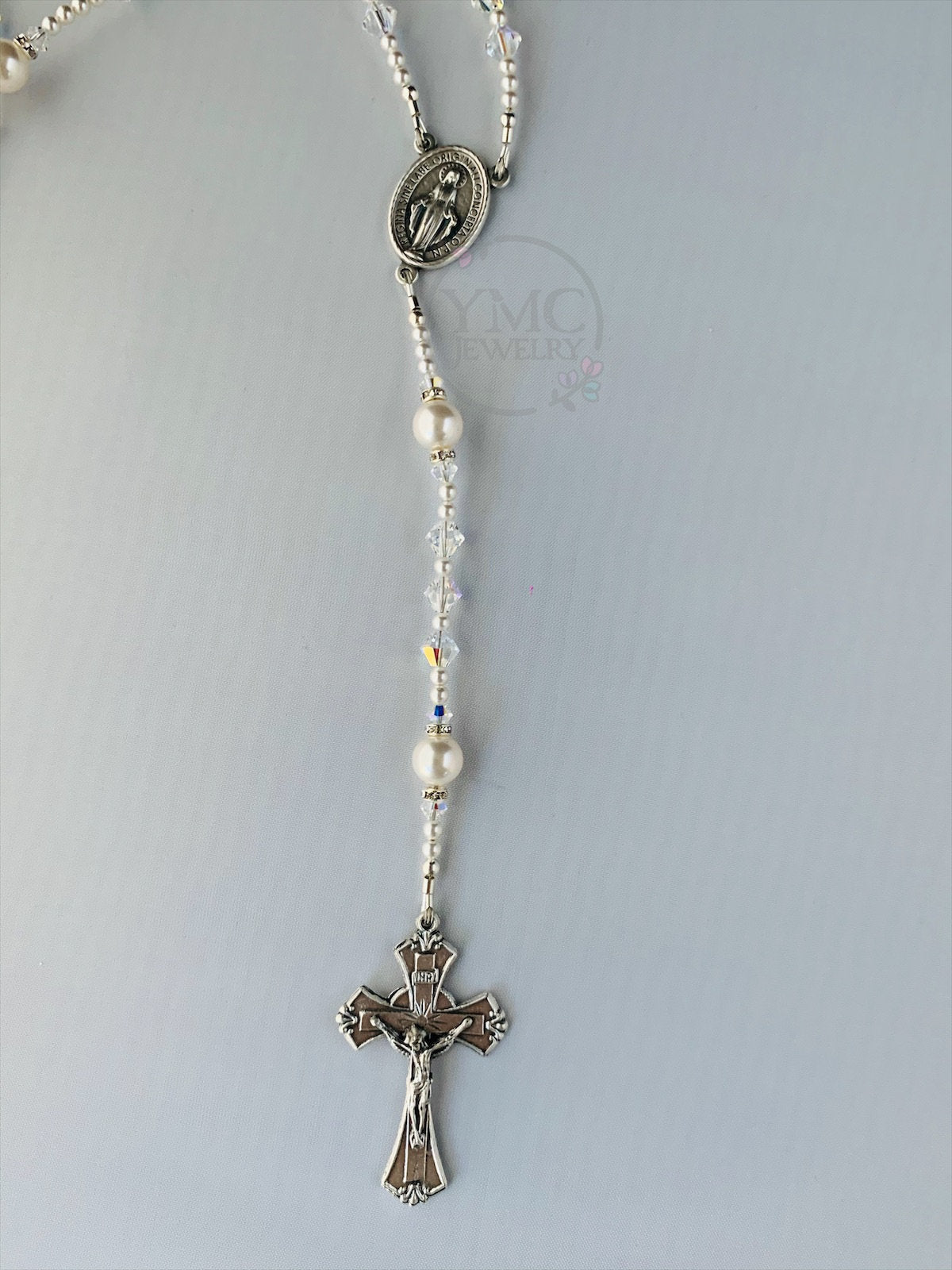 Catholic Swarovski Bride Pearl Rosary,Five Decade Pearl Rosary,Confirmation Rosary,Wedding Bride Bridal Pearl Rosary,First Communion Rosary
