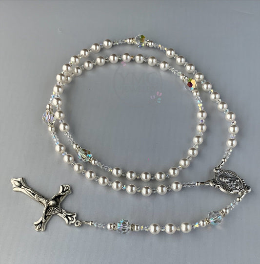 Catholic Bride Pearl Rosary,Five Decade Pearl Rosary,Confirmation Rosary,Wedding Bride Bridal Pearl Rosary,First Communion Rosary,Bride Gift