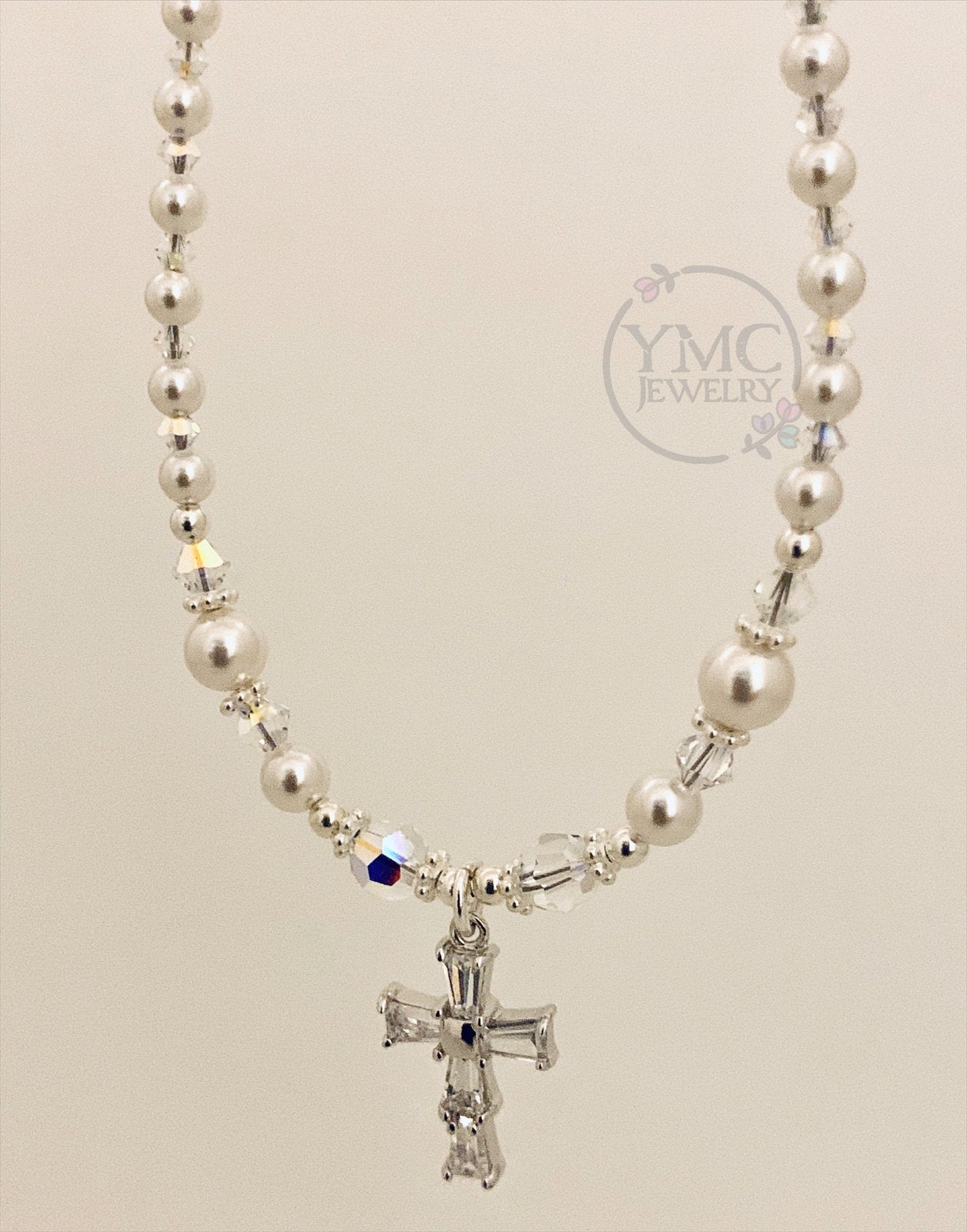 Cross Crystal Pearl Baby Child Necklace,First Holy Communion Cross Pearl Necklace,Confirmation Necklace,Baptism Cross Pearl Necklace