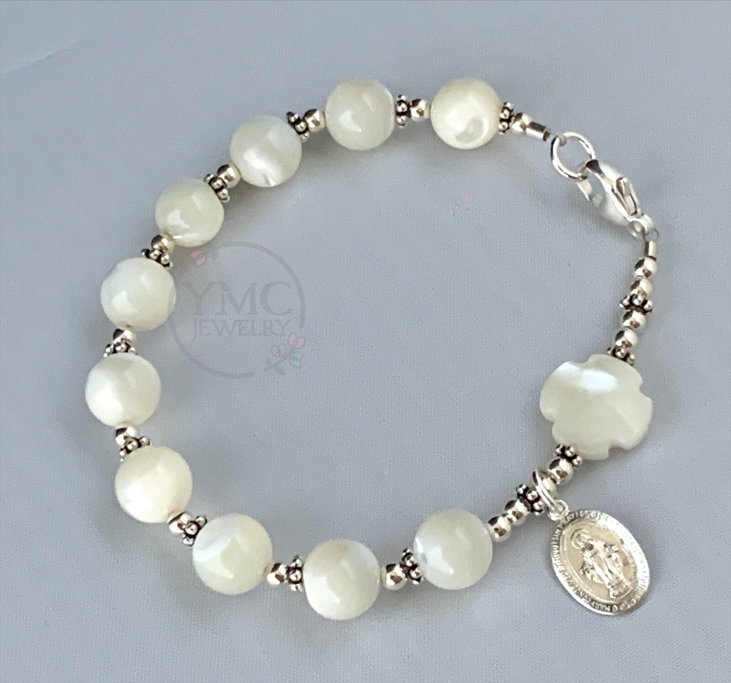 Mother of Pearl Rosary Bracelet,Pearl Chaplet Bracelet,First Communion Pearl,Baptism Rosary,Confirmation Jewelry,RCIA Bracelet,Gift for girl