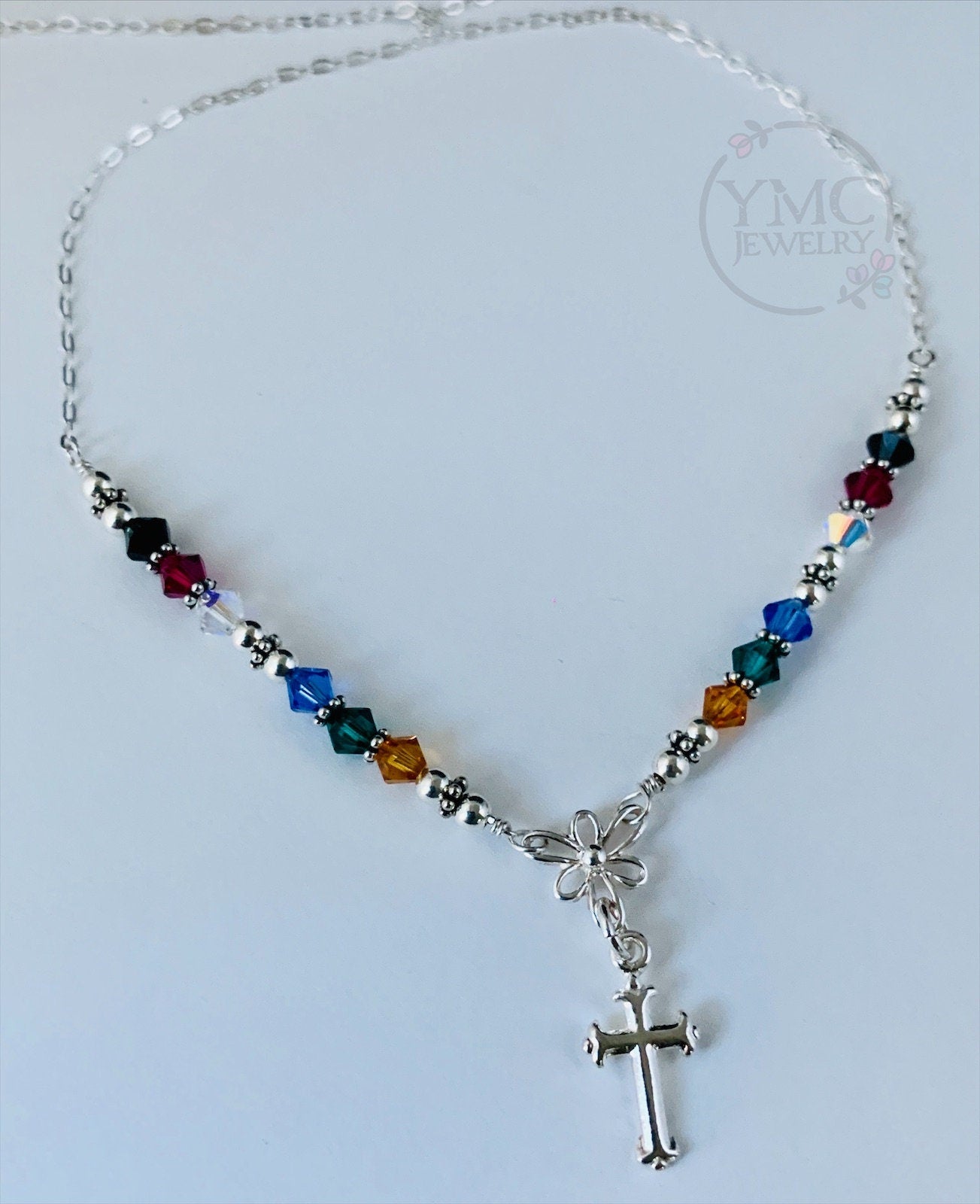 Salvation Necklace,Confirmation Necklace,First Communion Necklace,Prayer Necklace,Easter Necklace,Cross Colorful Crystal Religious Necklace