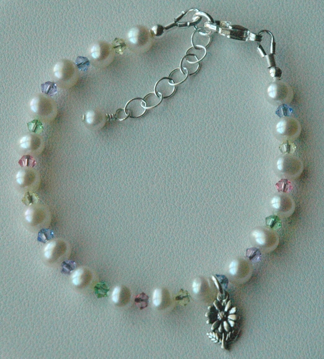 Freshwater Pearl and Crystal Multicolor Children Bracelet,Flower Girl Pearl Bracelet,Little Girl Baby Pearl Bracelet,Multicolor Bracelet