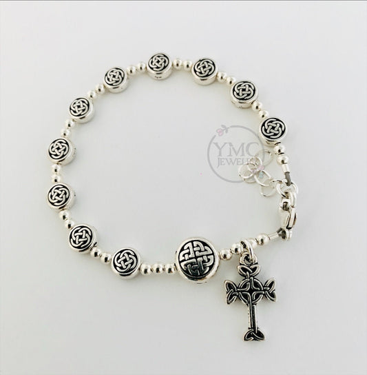 Celtic Rosary Bracelet, Sterling Silver Celtic Rosary Bracelet,  One Decade Rosary Bracelet, Celtic Irish Knot Rosary Bracelet
