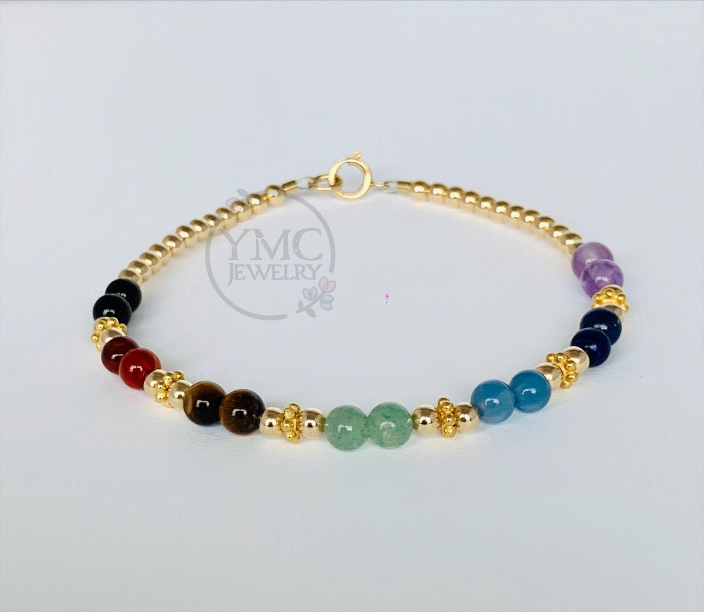 Gold Multicolored Gemstone Chakra Kids Bracelet,Chakra Bracelet For Women,Chakra Bracelet,Crystal Healing Jewelry,Multicolored Kids Bracelet