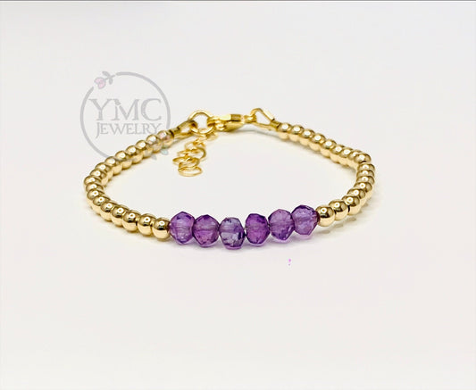 Gold Purple Stackable Kids Bracelet,Gold Amethyst Bracelet For Kids,Stackable Gold Bracelet,Dainty Gold Bracelet,Gold Layering Mom Bracelet