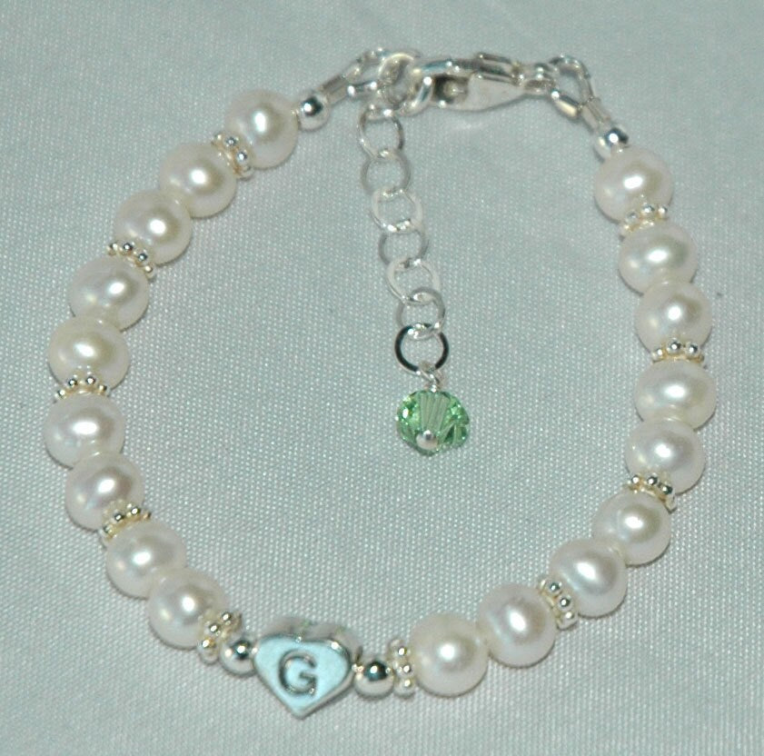 Real Pearl Bracelet,Freshwater Pearl With Birthstone Children Bracelet,Little Girl Pearl Bracelet,Baby Pearl Bracelet,Flower Girl Bracelet