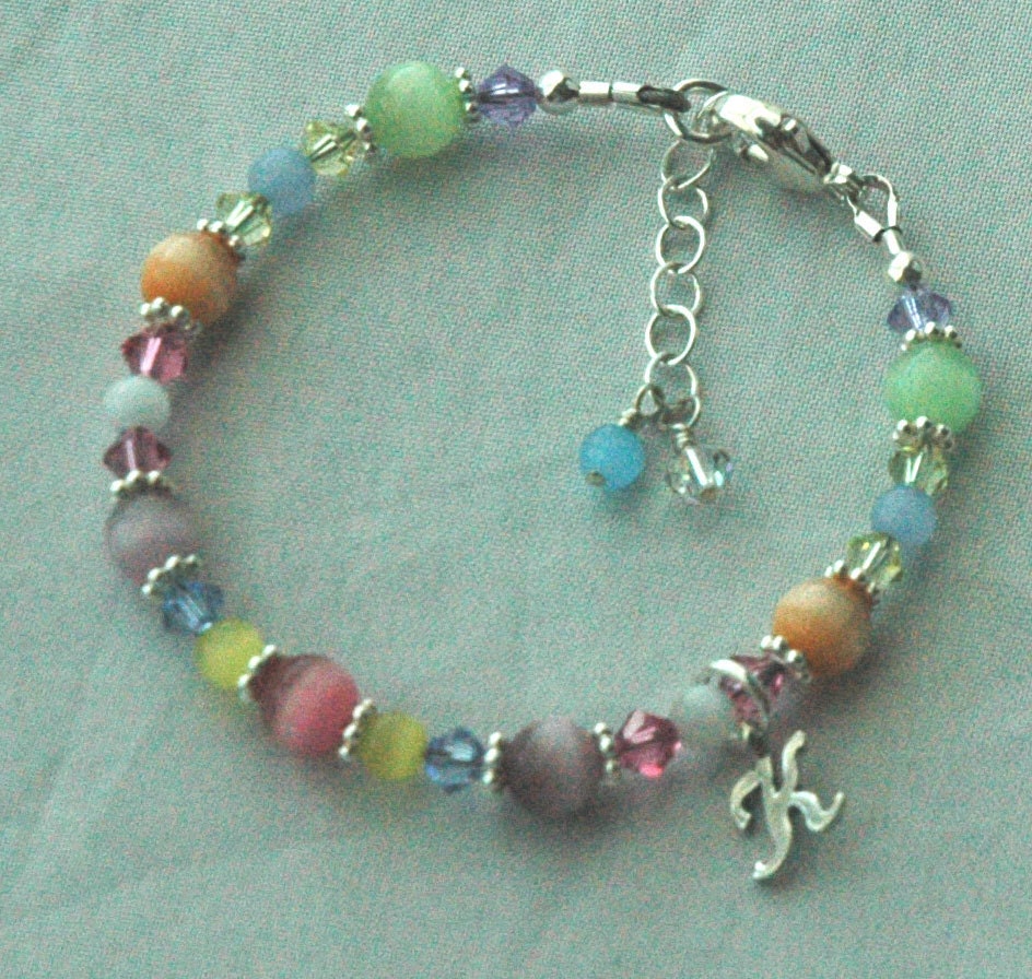 Personalized Pastel Multi Color Cat Eye Initial Bracelet,Initial Colorful Bracelet,Flower Girl Colored Bracelet,Rainbow Little Girl Bracelet