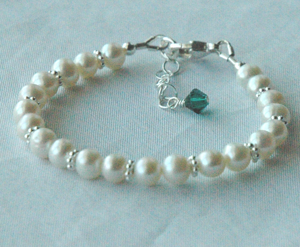 Real Pearl Bracelet,Freshwater Pearl With Birthstone Children Bracelet,Little Girl Pearl Bracelet,Baby Pearl Bracelet,Flower Girl Bracelet