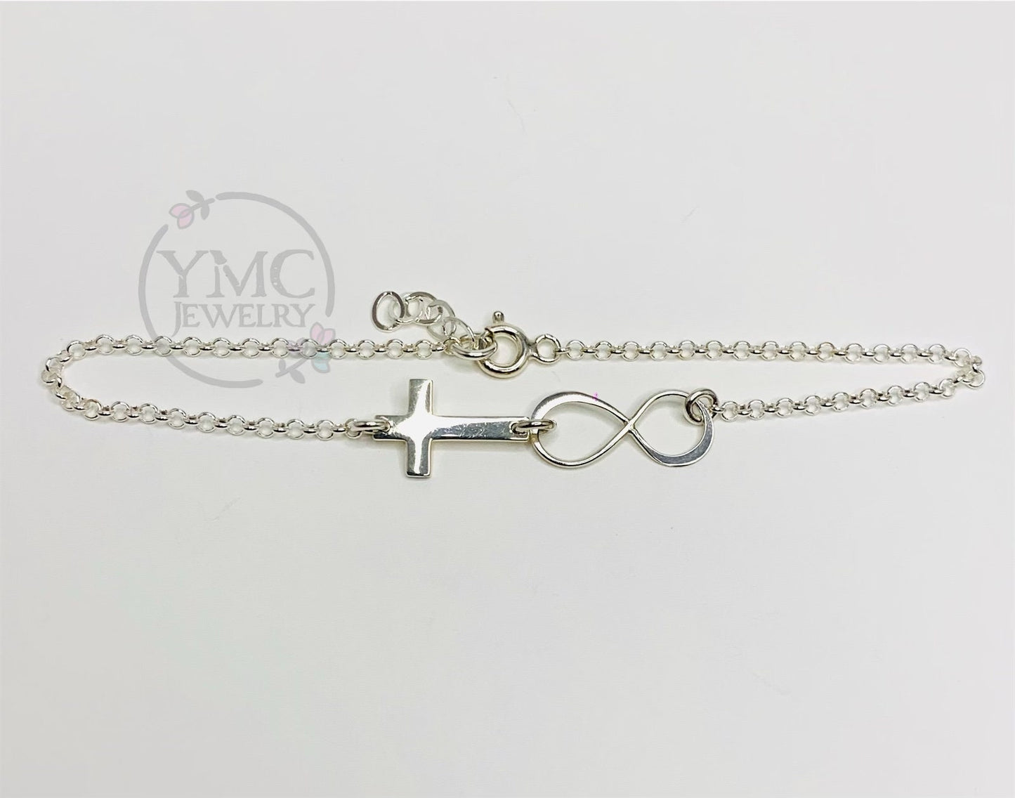 Silver Infinity Cross Bracelet,Christian Jewelry,Baptism Gift,Adjustable Layering bracelet,Infinity Bracelet,Cross Bracelet,Gift For Girls