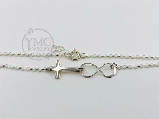 Silver Infinity Cross Bracelet,Christian Jewelry,Baptism Gift,Adjustable Layering bracelet,Infinity Bracelet,Cross Bracelet,Gift For Girls