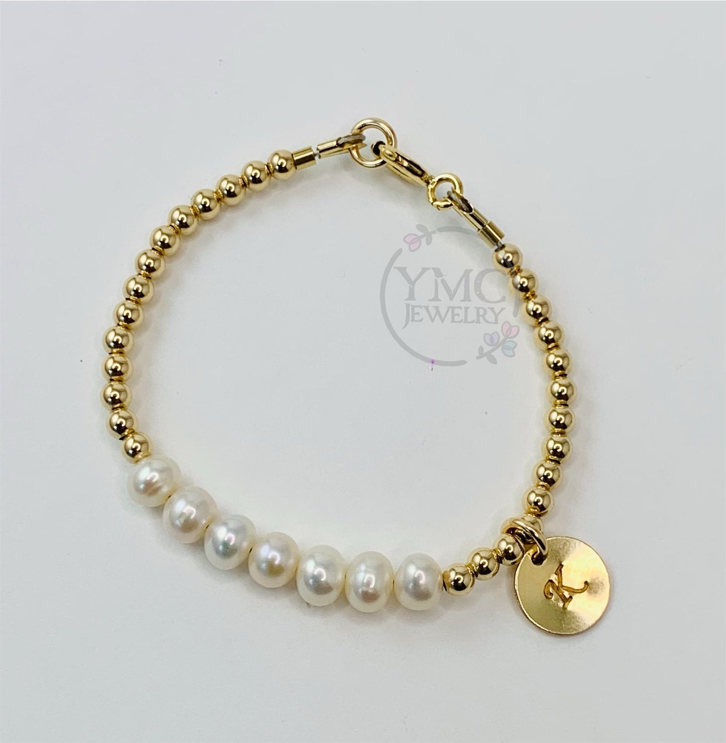 Gold Pearl Stackable Toddler Bracelet,Gold Freshwater Pearl Bracelet For Kids Girls,Dainty Pearl Gold Bracelet,Gold Layering Mom Bracelet