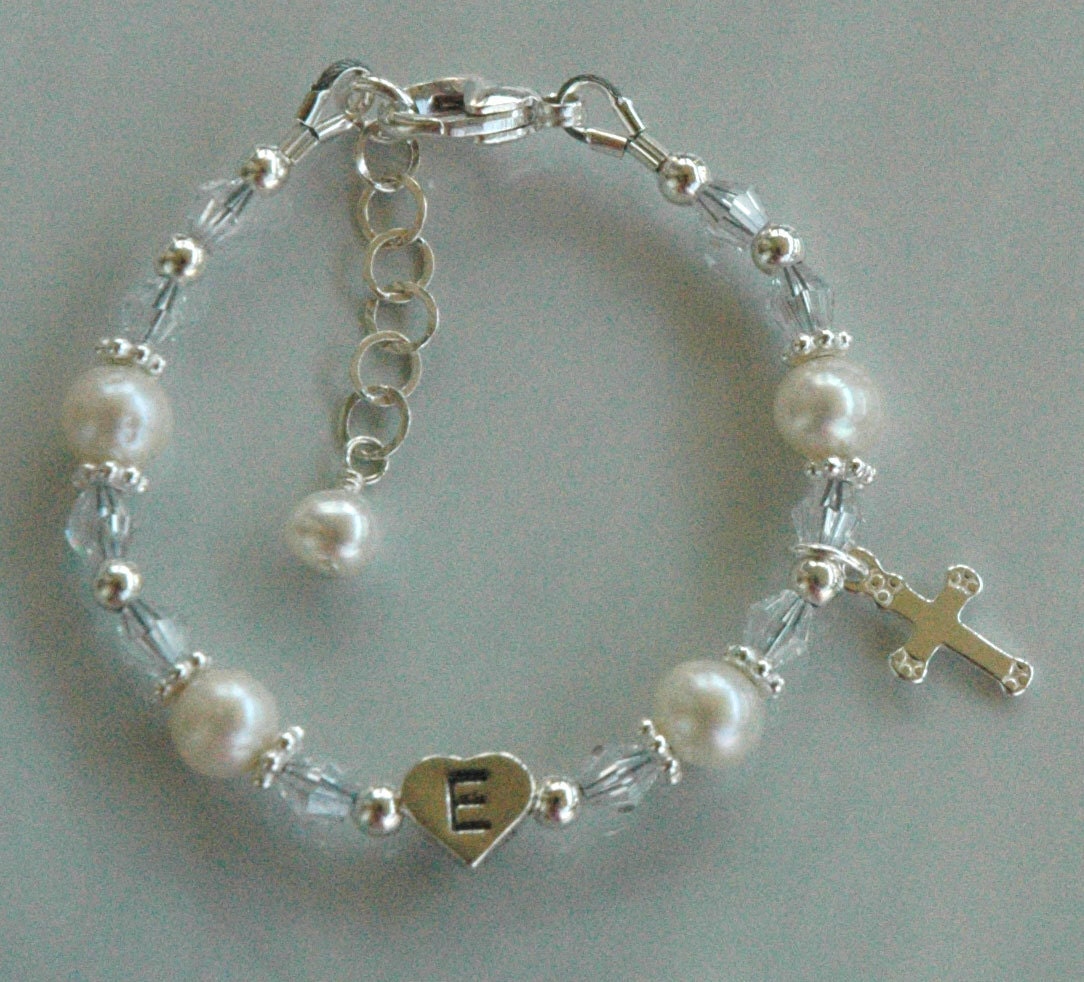 Personalized Freshwater Pearl Baptism Initial Cross Bracelet,First Communion pearl Cross Bracelet,Confirmation Bracelet,Real  Pearl Bracelet