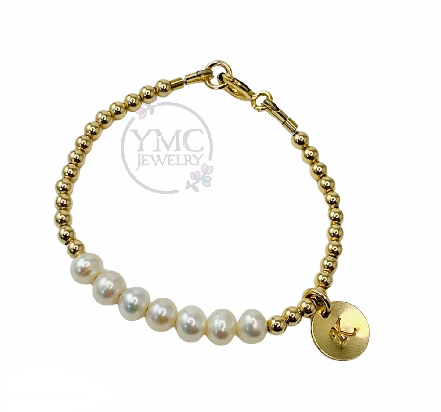 Gold Pearl Stackable Kids Bracelet,Gold Freshwater Pearl Personalized Bracelet For Kids,Dainty Gold Bracelet,Gold Layering Mom Bracelet