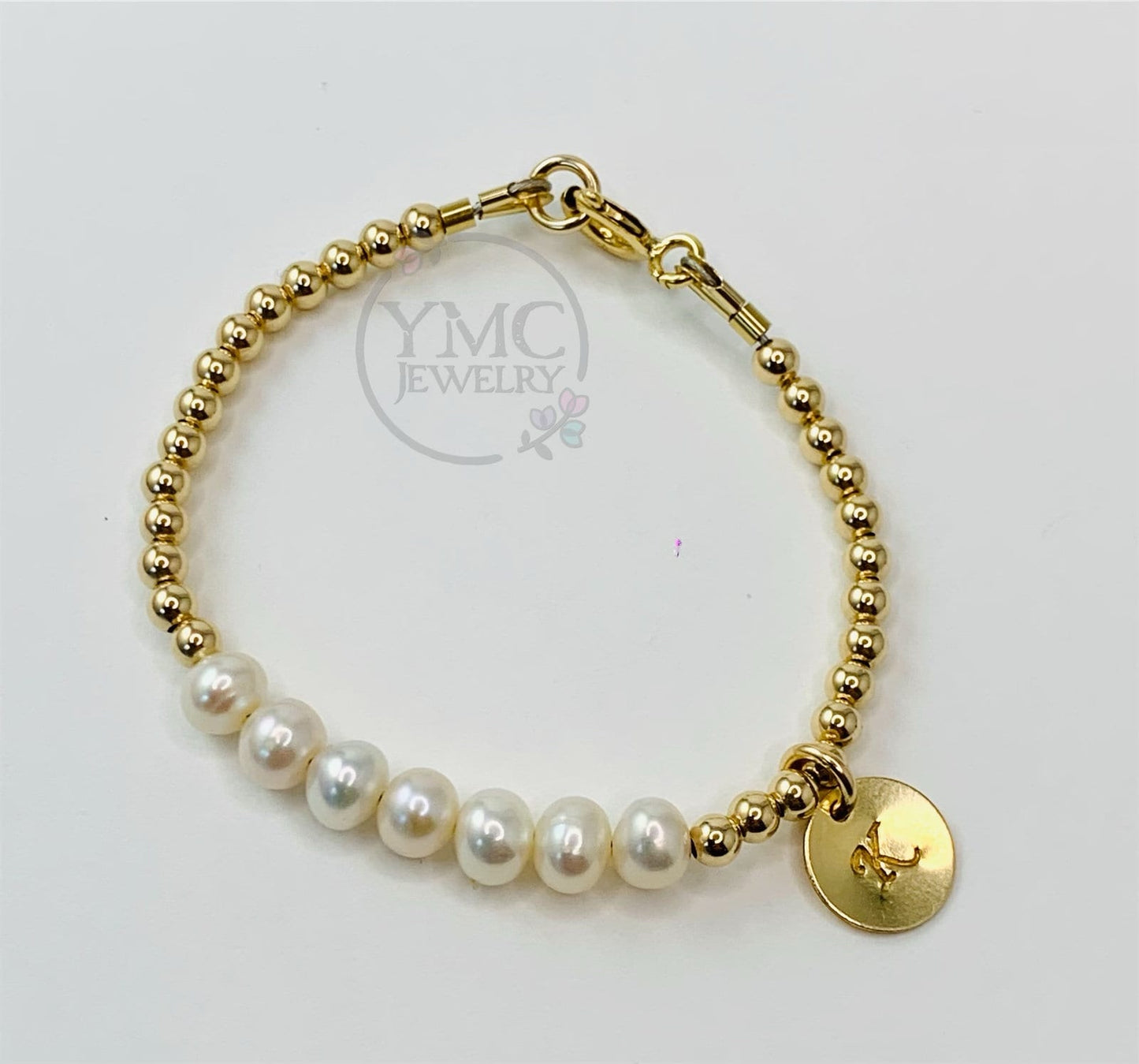 Gold Pearl Stackable Kids Bracelet,Gold Freshwater Pearl Personalized Bracelet For Kids,Dainty Gold Bracelet,Gold Layering Mom Bracelet