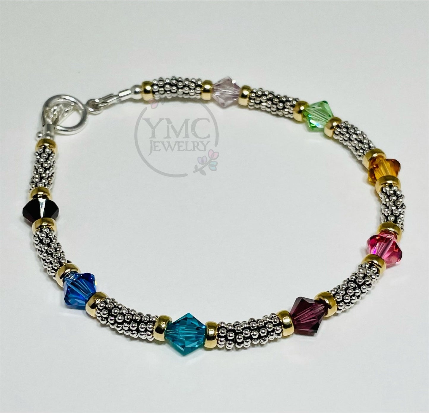 Gold and Silver Family Birthstone Bracelet,Mother Bracelet,Bracelet Gift for Grandmother Nanny Mimi Gigi Nana,Family Bracelet,Mother's Day