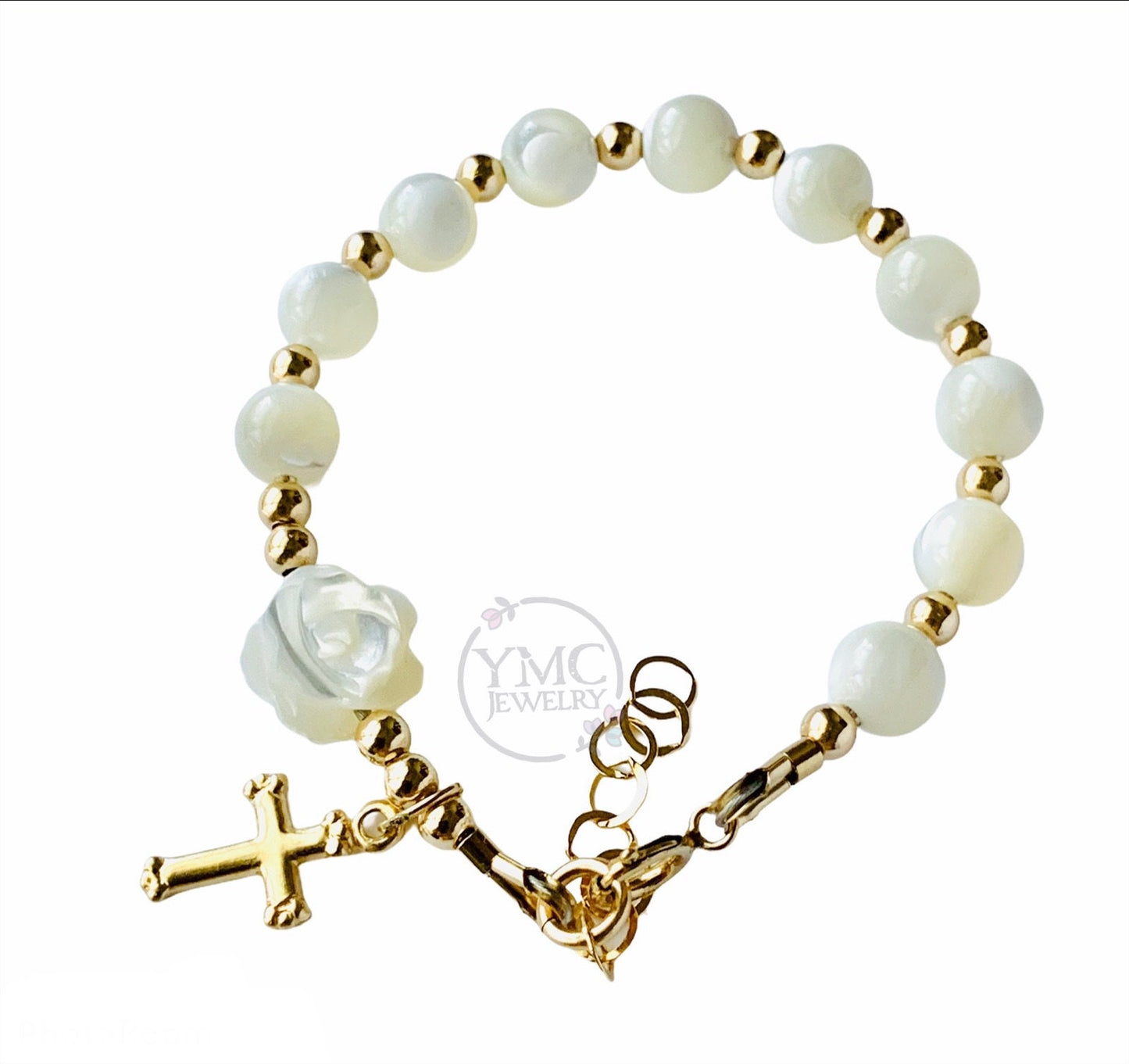 Mother of Pearl Gold Rosary Bracelet, Baptism Rosary  Bracelet Chaplet Bracelet