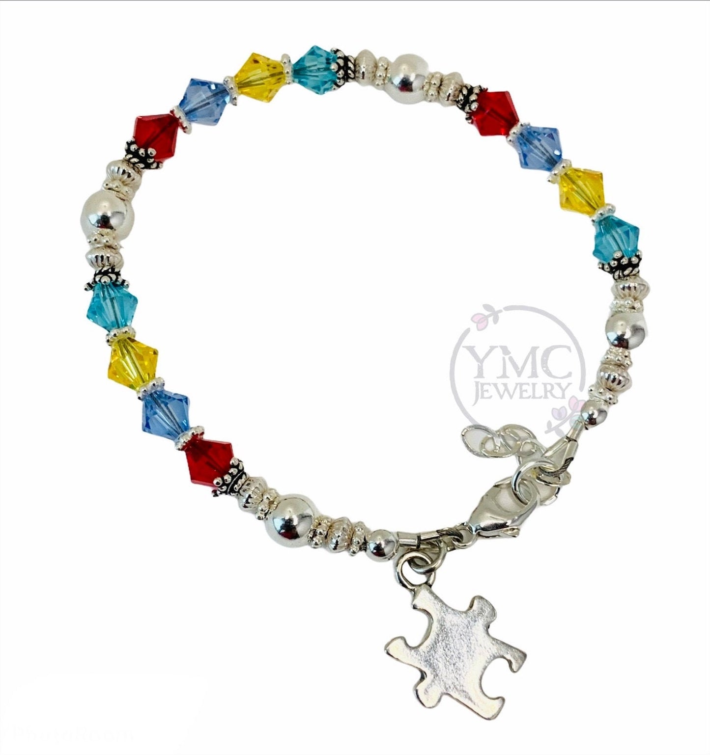 Sterling Silver Autism Awareness Puzzle Bracelet,Puzzle Charm Jewelry Bracelet,Asperger Bracelet,Autism Awareness Jewelry,Puzzle Jewelry