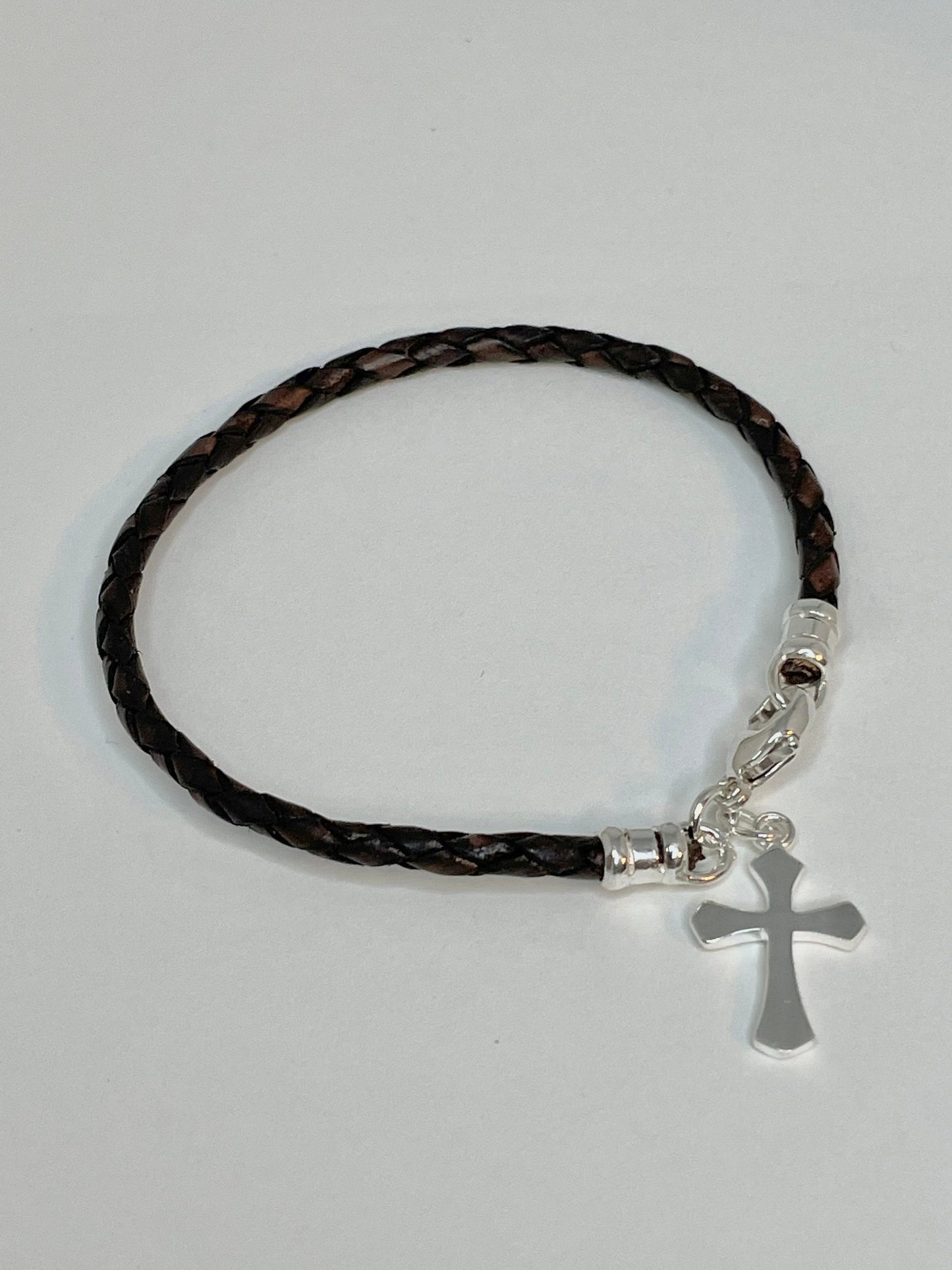 Sterling Silver  Boy Communion Bracelet,Boys leather cross bracelet,Baptism Confirmation boys men’s bracelet