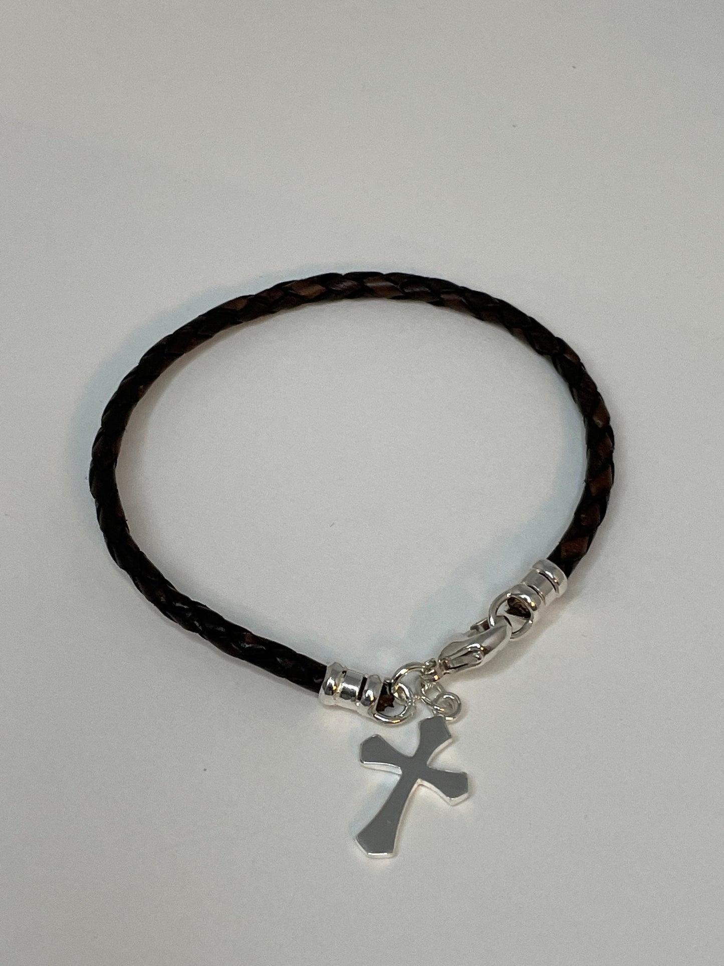Sterling Silver  Boy Communion Bracelet,Boys leather cross bracelet,Baptism Confirmation boys men’s bracelet