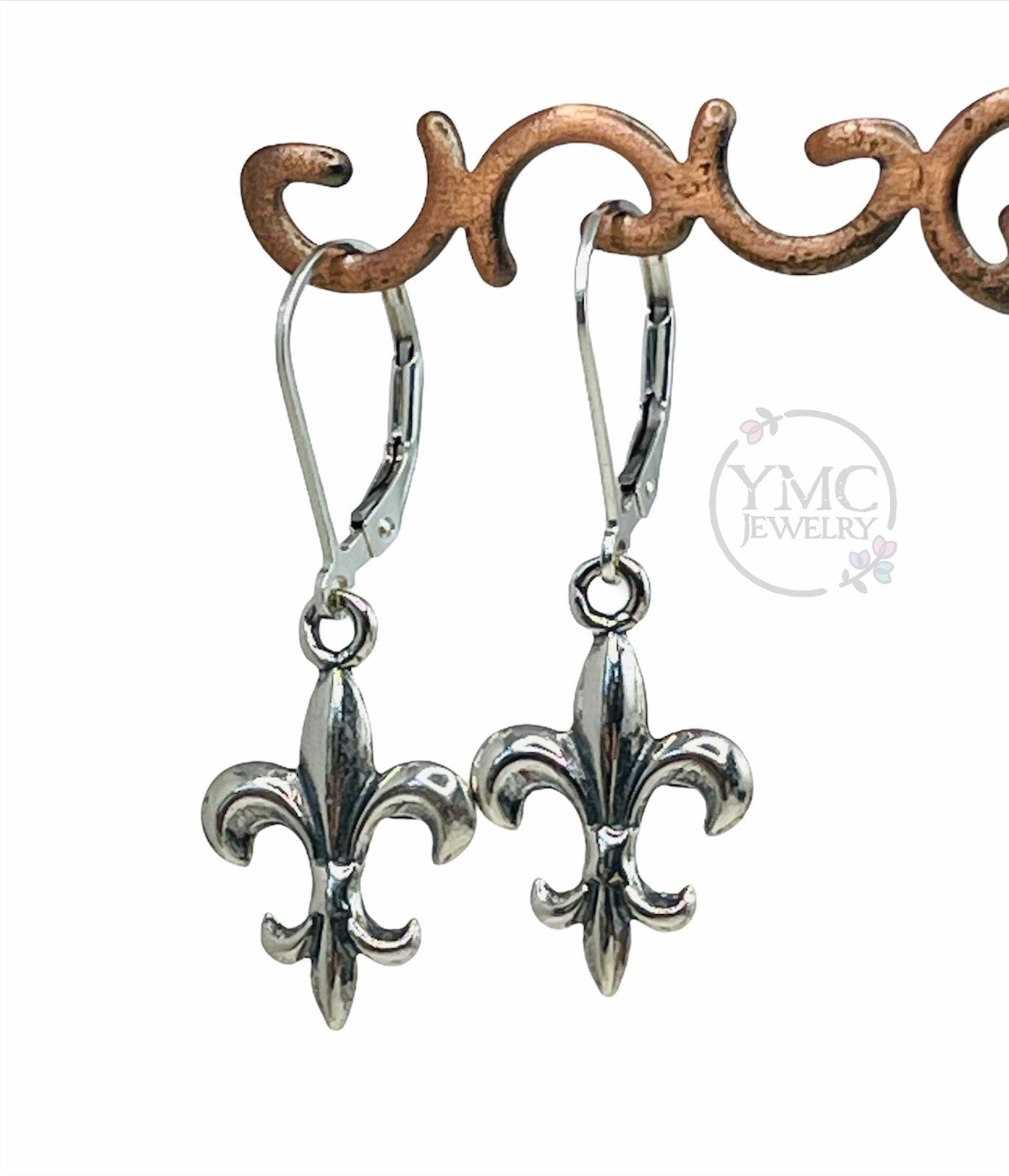 Sterling Silver Fleur de Lis Earrings,Fleur De Lis Jewelry,Fleur De Lis Dangle,Fleur De Lys Earrings,French Flower Earrings Gift For Her