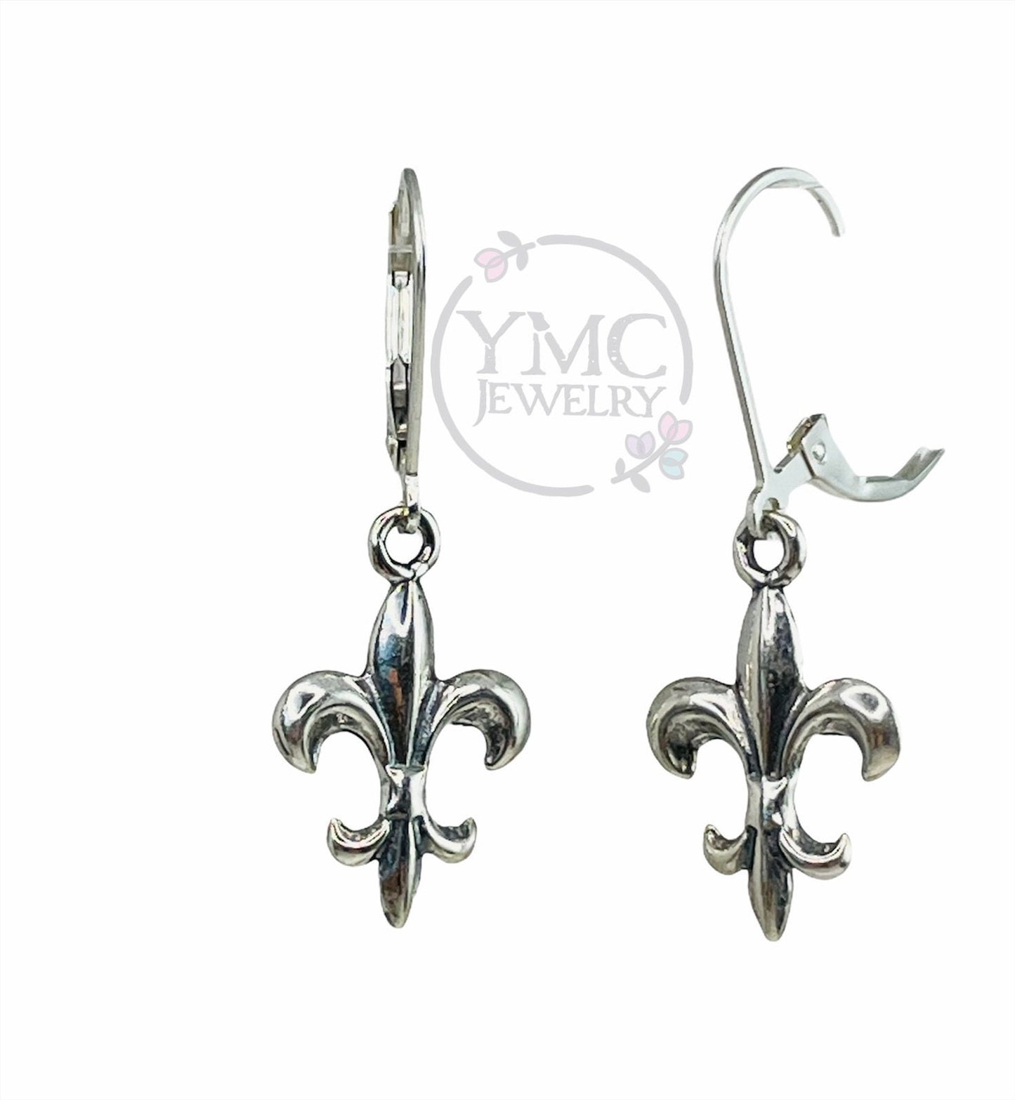 Sterling Silver Fleur de Lis Earrings,Fleur De Lis Jewelry,Fleur De Lis Dangle,Fleur De Lys Earrings,French Flower Earrings Gift For Her