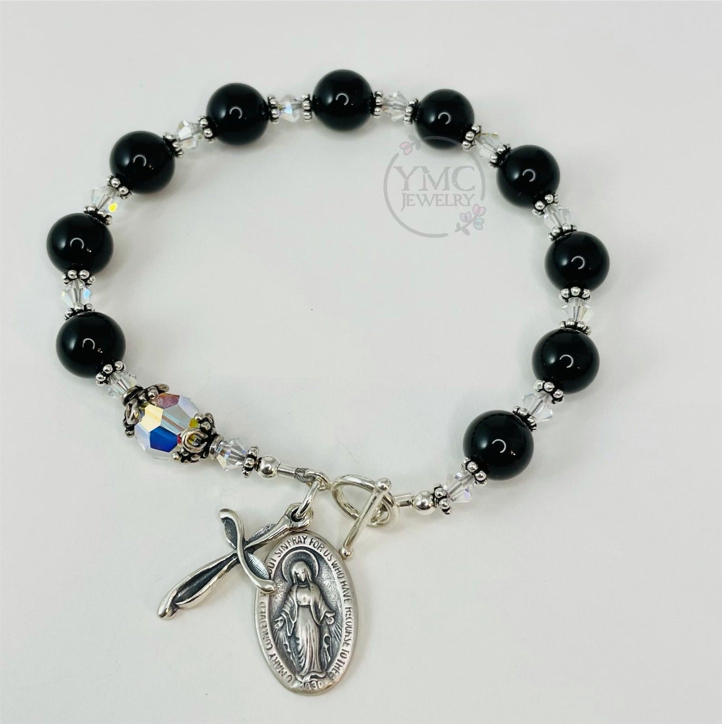 Black Onyx Rosary Bracelet,Godmother Bracelet,Chaplet Rosary Bracelet