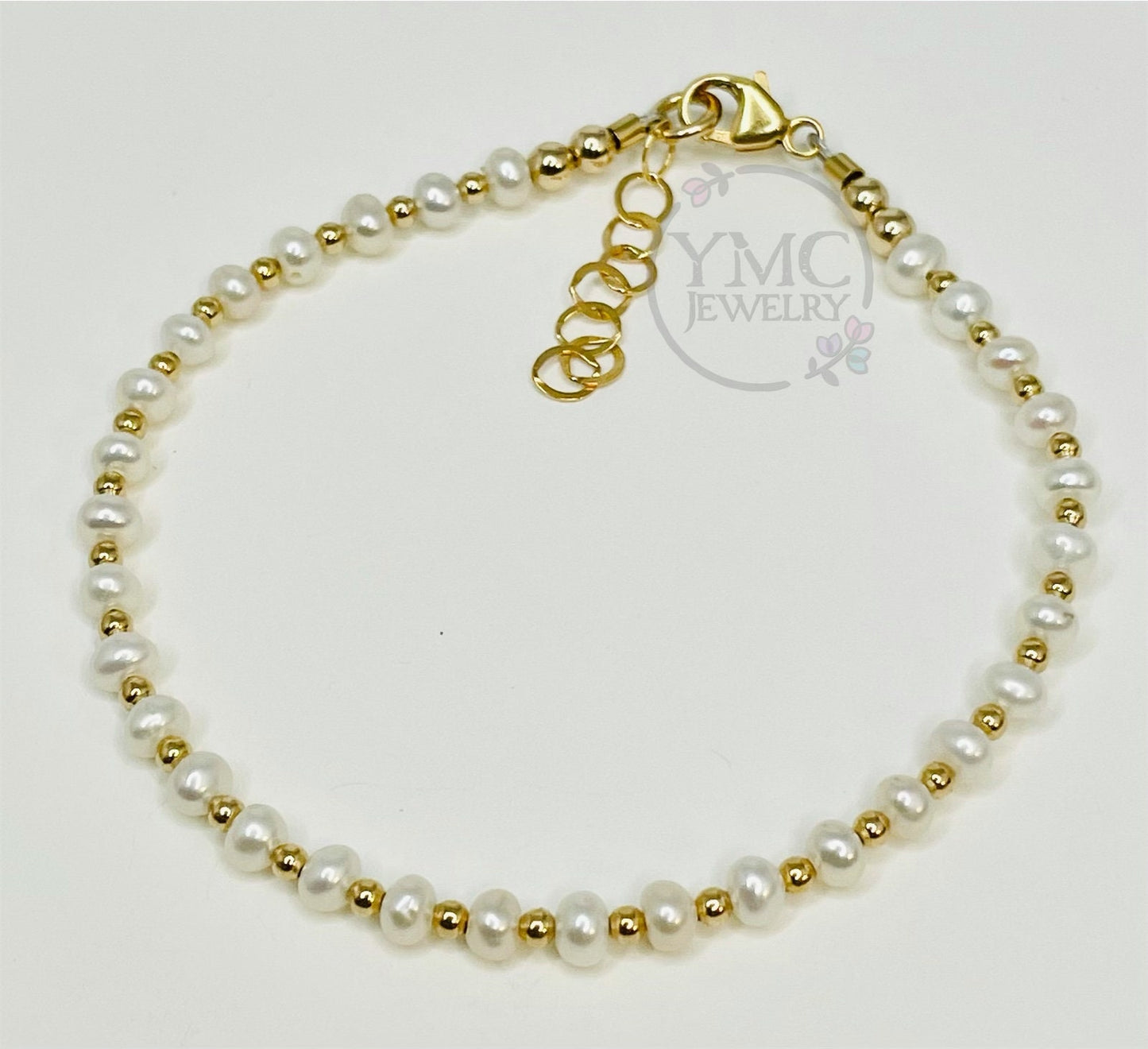 Gold Pearl Stackable Toddler Bracelet,Gold Freshwater Pearl Bracelet For Kids Girls,Dainty Pearl Gold Bracelet,Gold Layering Mom Bracelet