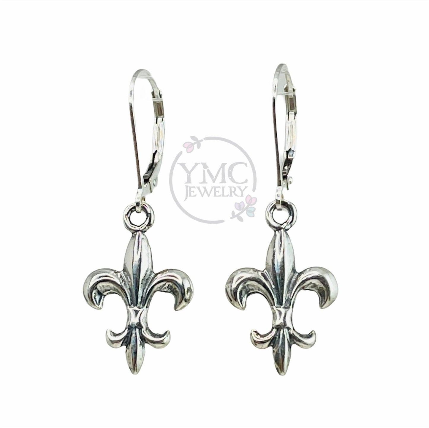 Sterling Silver Fleur de Lis Earrings,Fleur De Lis Jewelry,Fleur De Lis Dangle,Fleur De Lys Earrings,French Flower Earrings Gift For Her