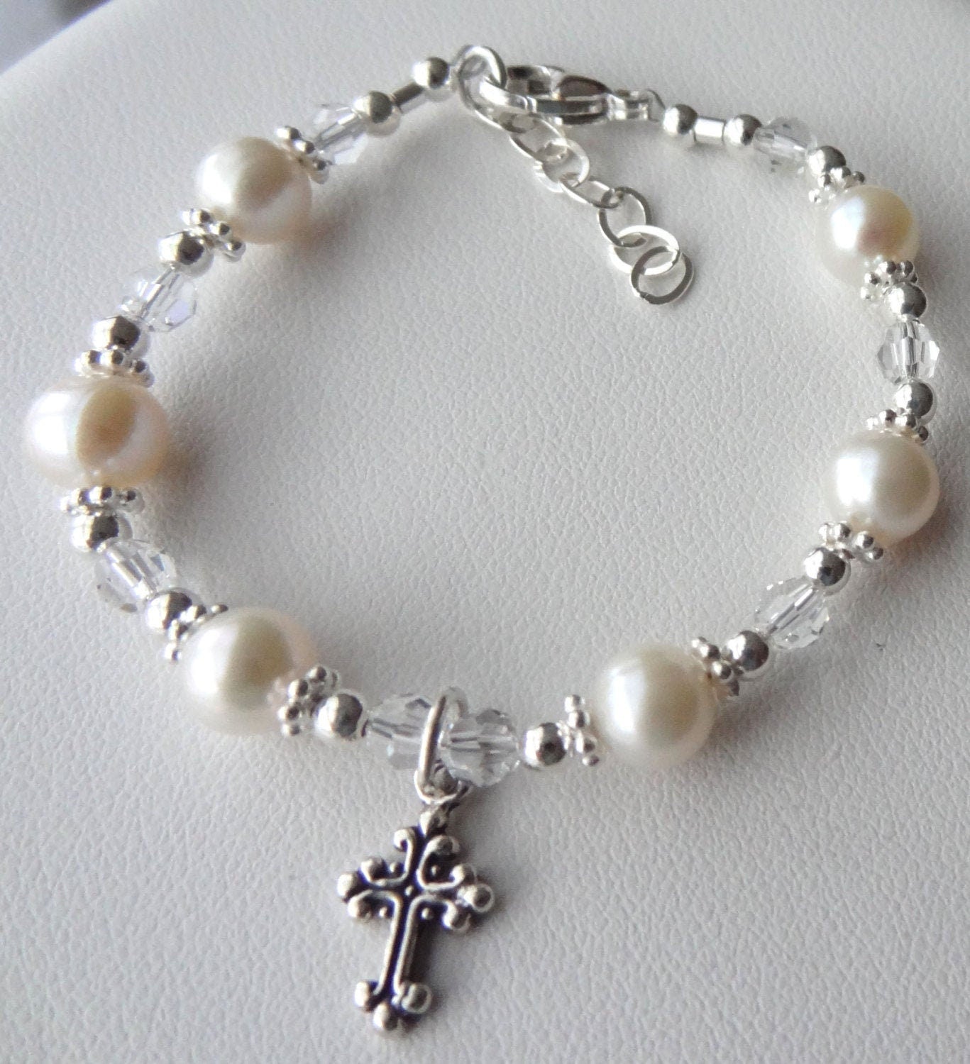 Real Freshwater Pearl Baptism Cross Children Bracelet, Christening Bracelet, First Holy Communion Pearl Bracelet,Confirmation Pearl Bracelet