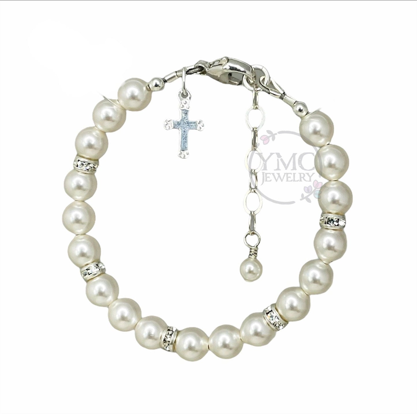 Baby Pearl Bracelet,Cross Pearl Bracelet,Baptism Pearl Bracelet,First Communion Confirmation Bracelet,Flower Girl Bracelet,Granddaughter