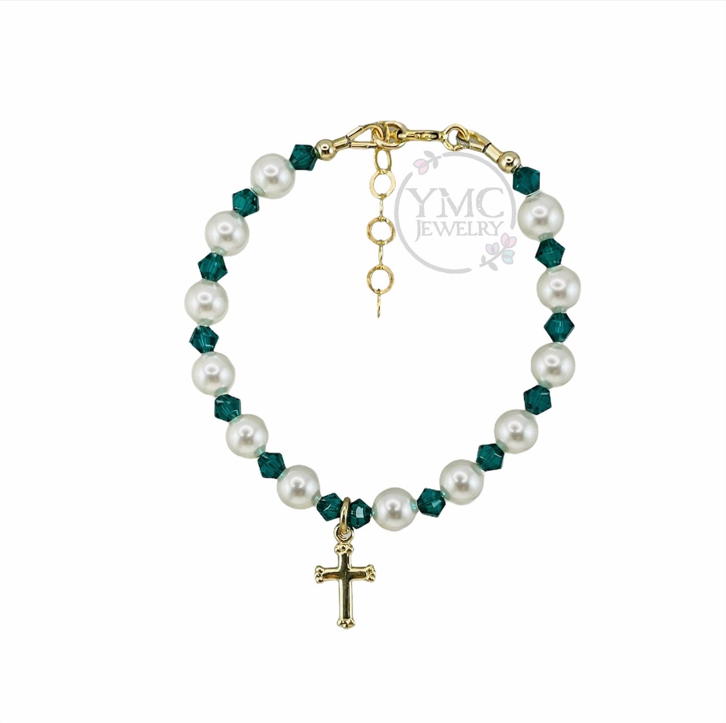 Gold Cross Pearl Baby Bracelet, Pearl Birthstone Bracelet,Cross Bracelet,Flower Girl Bracelet,First Holy Communion Bracelet,Baptism Bracelet