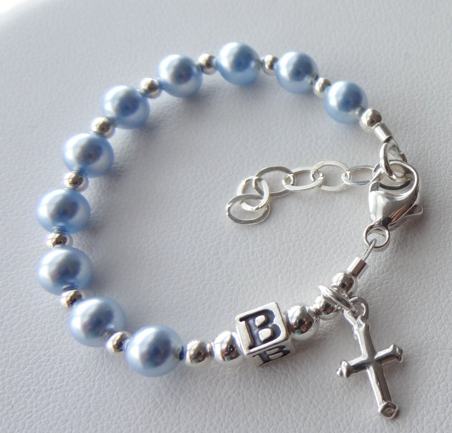 Personalized Baby Boy Blue Rosary Bracelet,Baby Boy Baptism Bracelet,First Communion Christening Boy Bracelet,Baptism to Wedding Bracelet