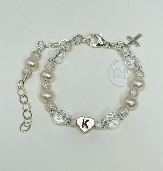 Baptism to Wedding/Bride Keepsake Bracelet,Freshwater Pearl Baby Bracelet,Christening Bracelet,Real Pearl Cross Bracelet,Baby to Adult Bracelet