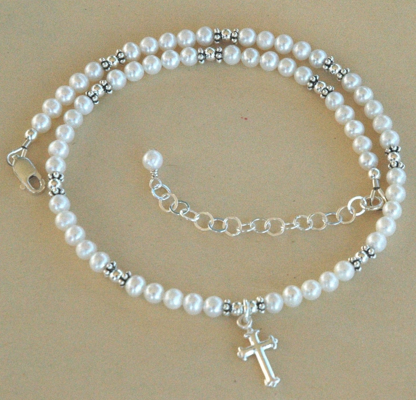 Pearl Cross Necklace, Baptism Pearl Necklace,First Communion Confirmation Christening Pearl Cross Necklace,Flower Girl Pearl Cross Necklace