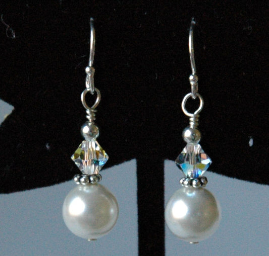 Bride Crystal Pearl Earrings,Bridesmaids Pearl Earrings,Pearl Earrings,Wedding Bridal Pearl Crystal Earrings,Bride Pearl Earrings Dangle