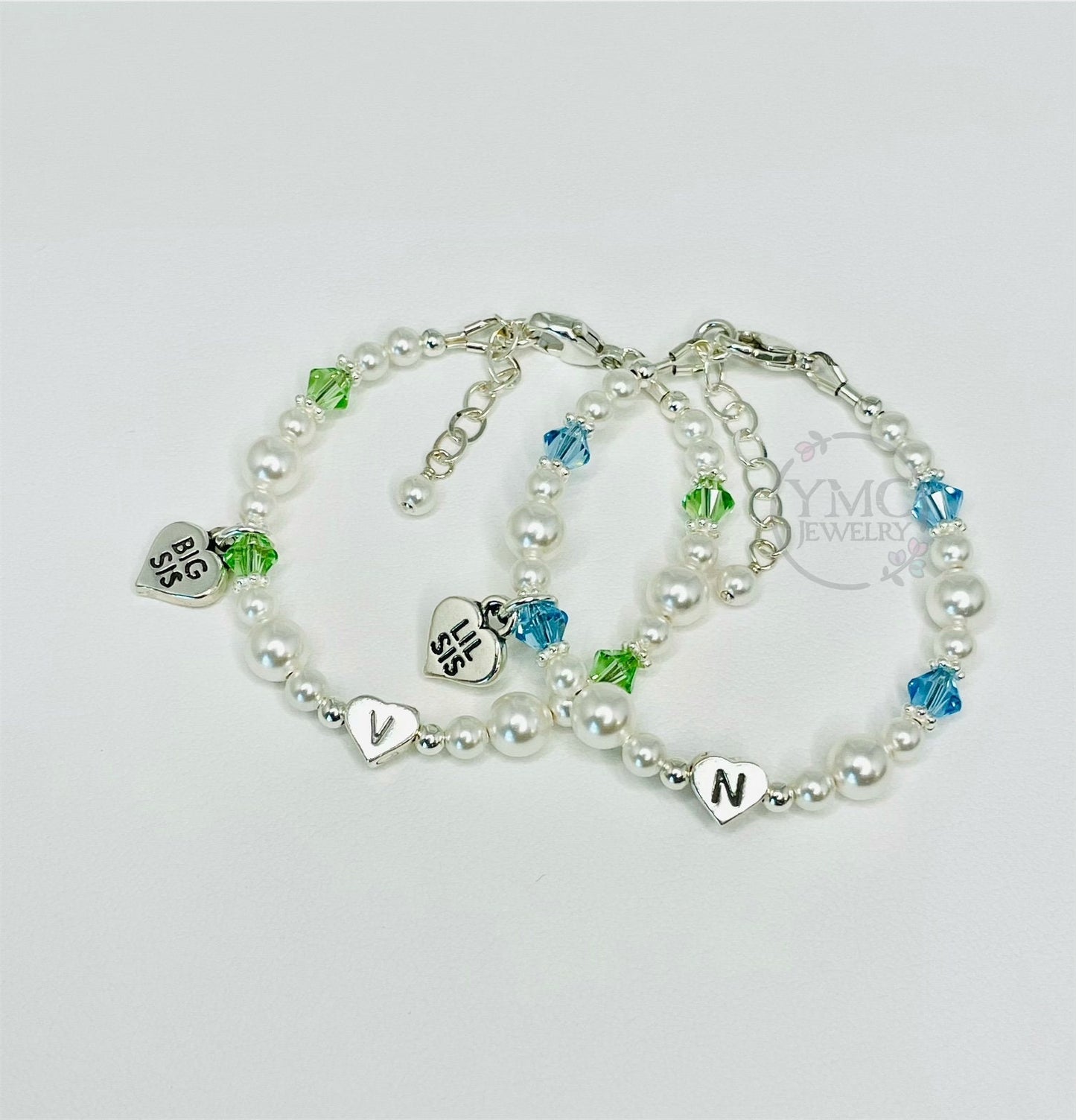 SET TWO Big Sister/Little Sister Initial Heart Bracelet, Heart Big Sis Lil Sis Charm Bracelet, Big Sister Bracelet, Little Sister Bracelet