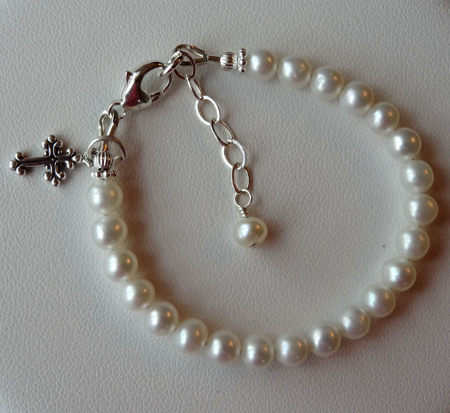 Real Freshwater Pearl Baby Toddler Cross Bracelet,First Communion Confirmation Cross Pearl Bracelet Freshwater Pearl Baptism Bracelet