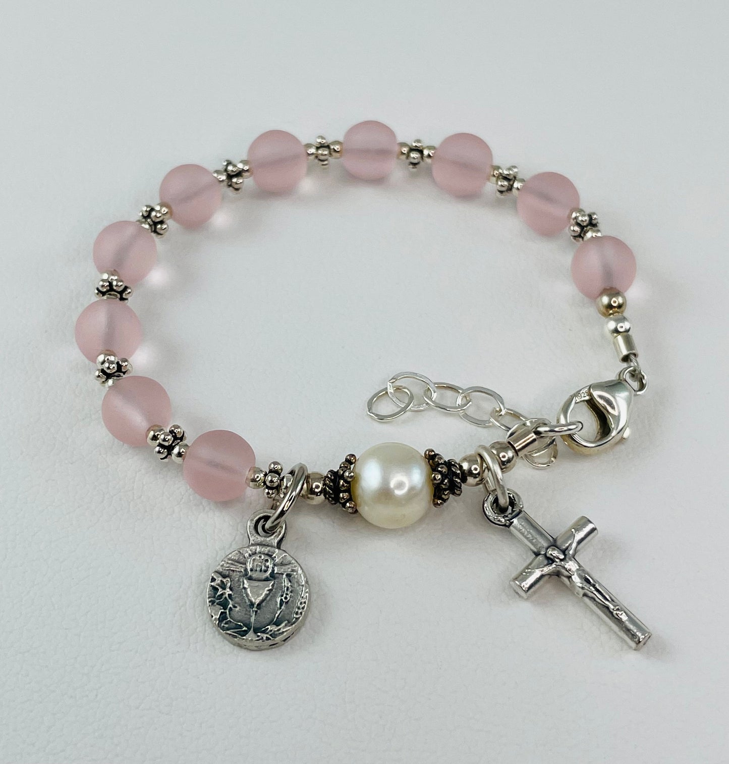 First Holy Communion Rosary Bracelet,Pink Freshwater Pearl Rosary Bracelet,Confirmation Rosary Bracelet,Baptism Rosary Bracelet,Pink Rosary